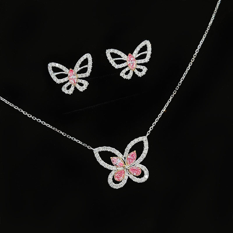 K Gold Pink Lab Diamond Butterfly Jewelry Set