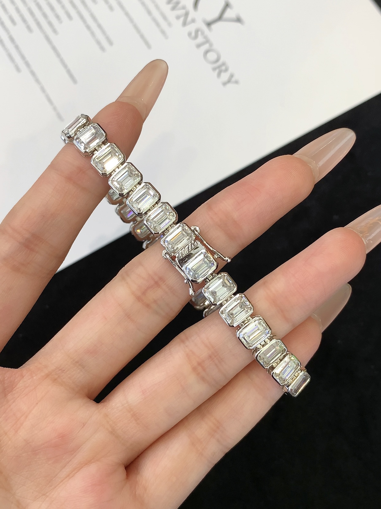 High Quality 925 Silver Fancy Shape Emerald Cut Moissanite Tennis Bracelet