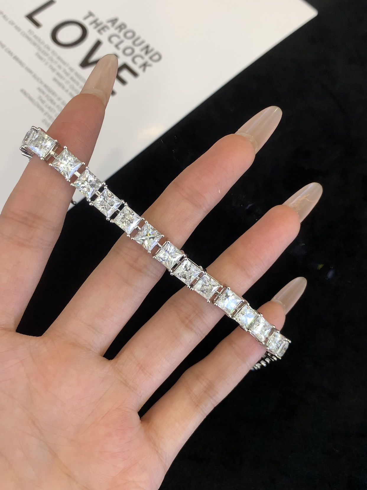 Full Ice Out Princess Cut Moissanite Stone Bracelet S925