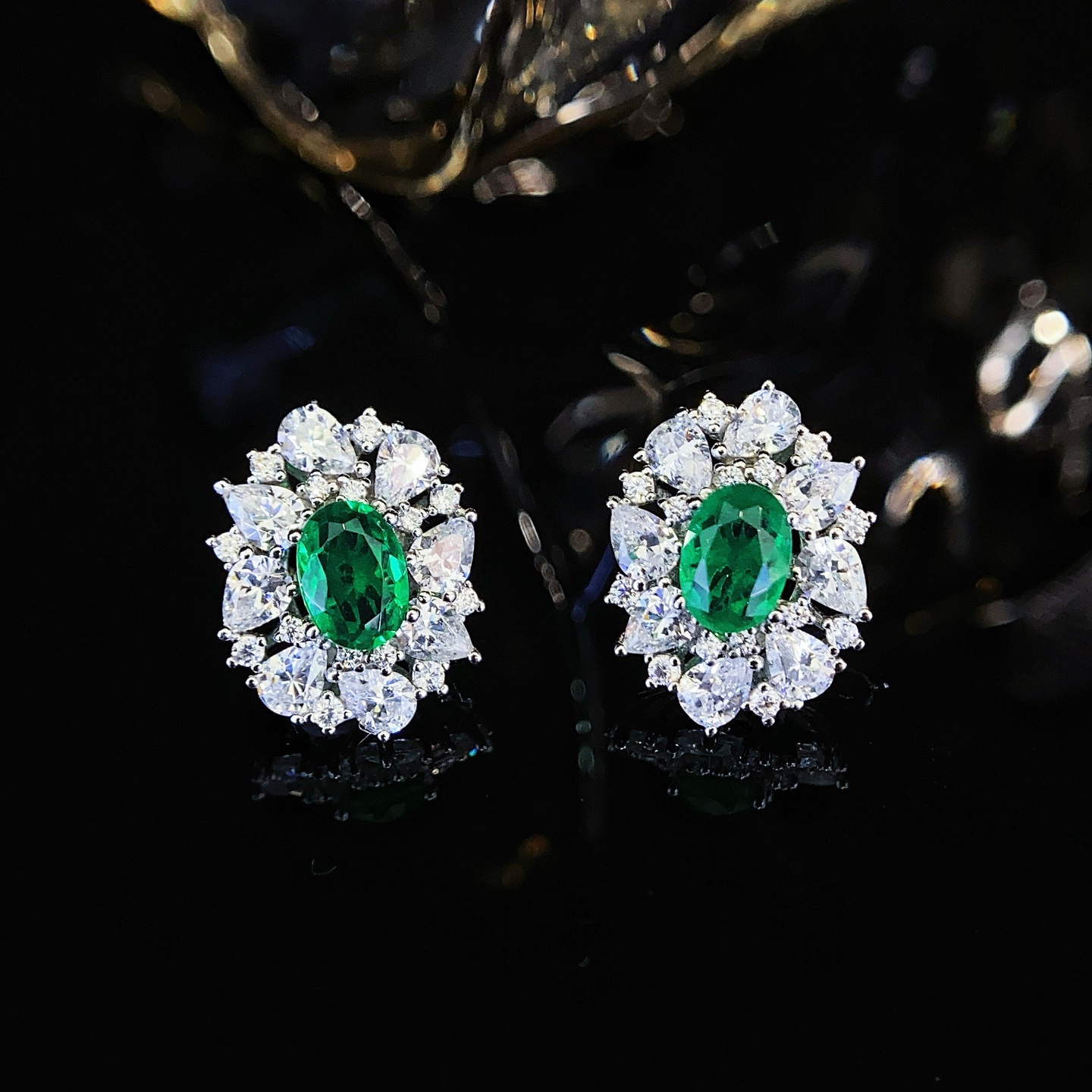 925 Sterling Silver Cubic Zirconia Blue Ruby Oval Shape Stud Earrings