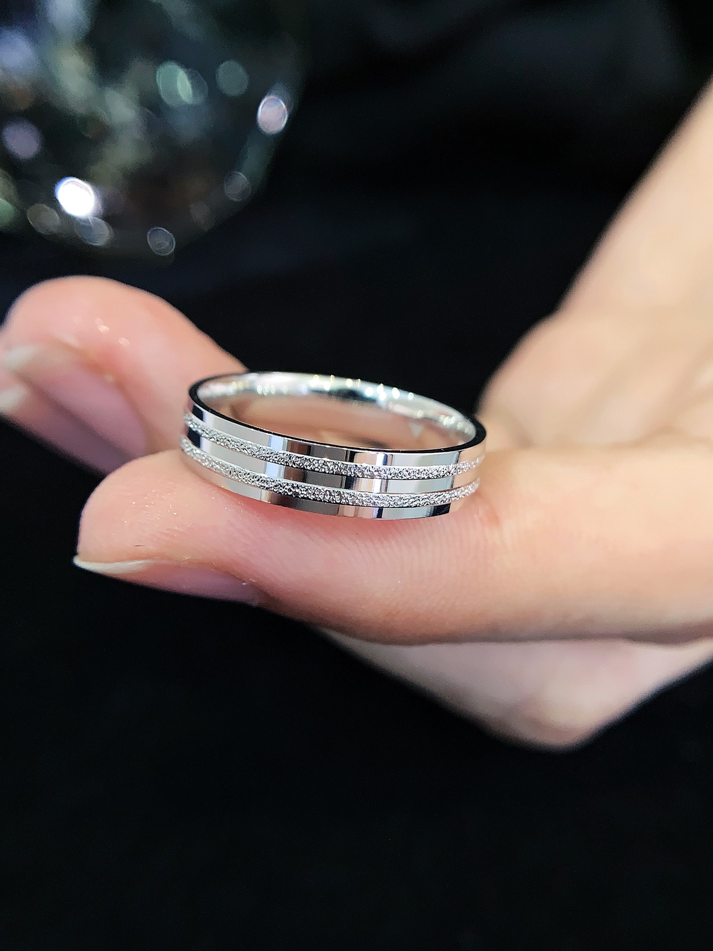 Wholesale PT950 Couple Rings Double Layer Hammer Decoration